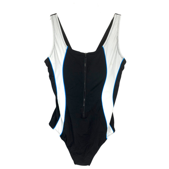 NWT Swimsuits For All Plus Sz 22 Black Zip Sport One Piece Bathing Suit NEW - Picture 2 of 8
